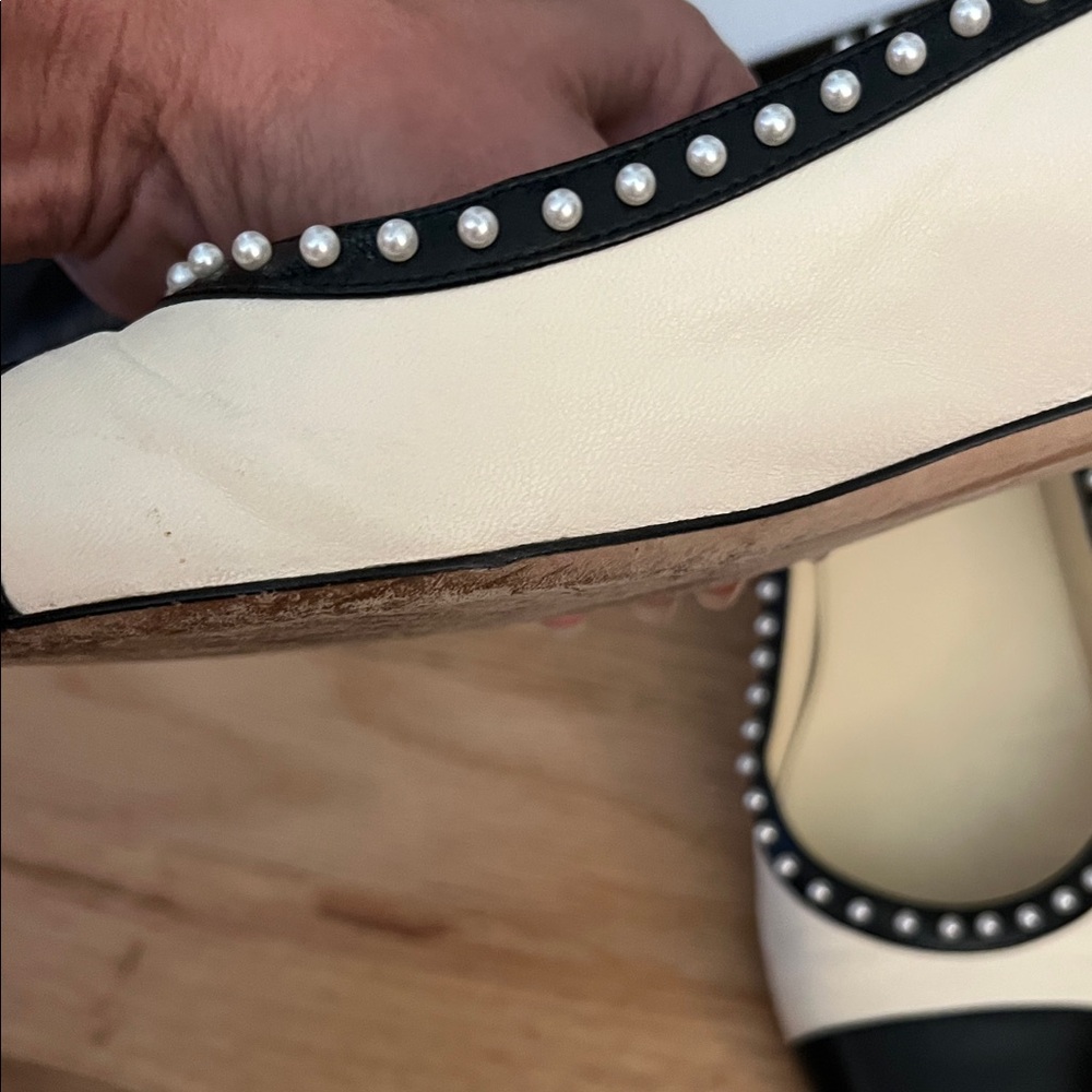 CHANEL Pearl Black Cream Lambskin CC Ballet Cap toe Flats 2016 - Picture 10 of 16